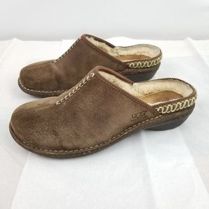UGG brown suede sheepskin open back clogs size 10